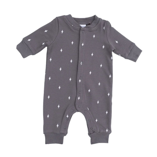 French Terry Baseball Collar Button Up Romper - Lightning Bolt by Angel Dear