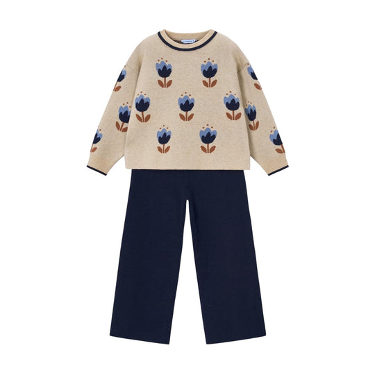 Flower Sweater and Pants Set - Navy by Mayoral