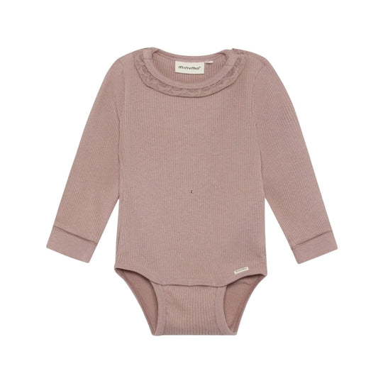 Ribbed Long Sleeve Bodysuit - Fawn by Minymo