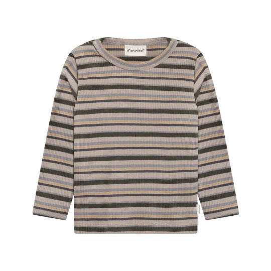 Ribbed Long Sleeve Stripe Tee - Beetle by Minymo