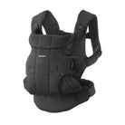 A black baby carrier seat with breathable mesh fabric and adjustable shoulder straps, shown on a plain white background.