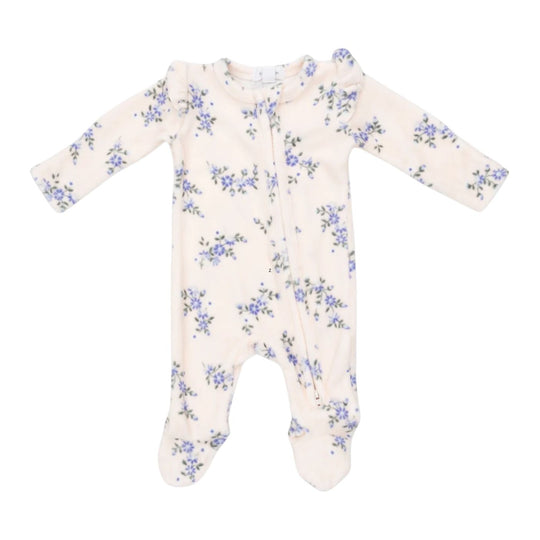 2 Way Ruffle Sleeve Zipper Footie - Sweet Hanna Floral Velour by Angel Dear