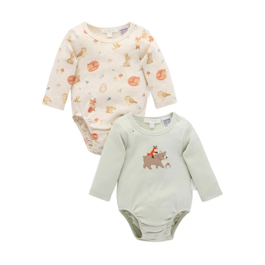 2 Pack Bodysuit - Woodland Print by Purebaby