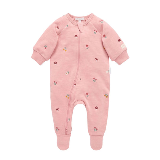 Embroidered Fleece Growsuit - Blush Forest by Purebaby