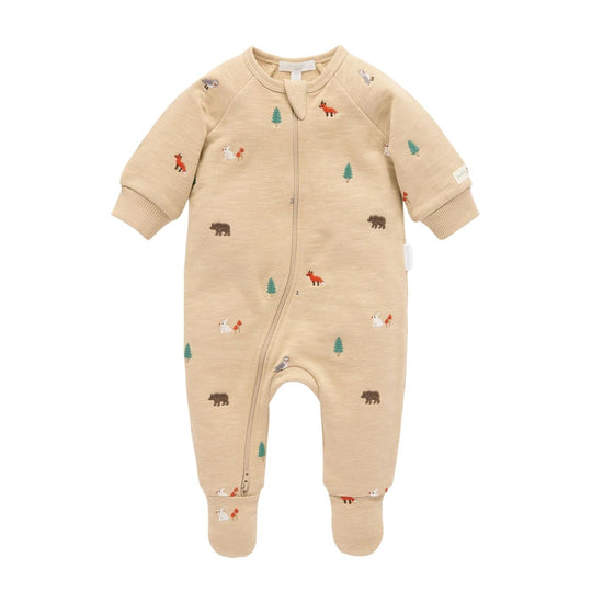 Embroidered Fleece Growsuit - Woodland by Purebaby