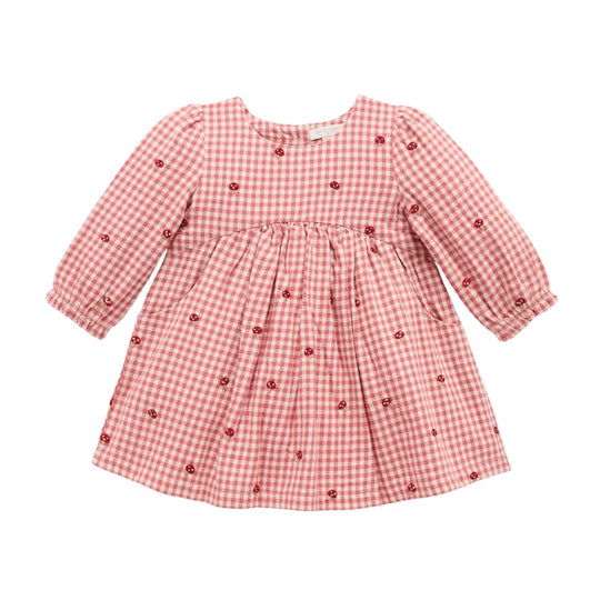 Gingham Toadstool Embroidery Dress by Purebaby