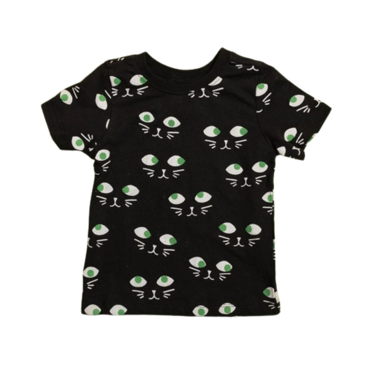 Black t-shirt with a logo on a white background