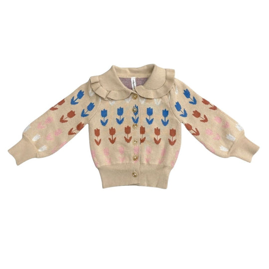 Floral Knit Cardigan - Beige Tulip Intarsia by babysprouts