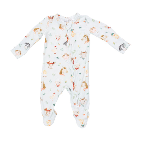 Bamboo 2 Way Zipper Footie - Baby Farm Faces by Angel Dear