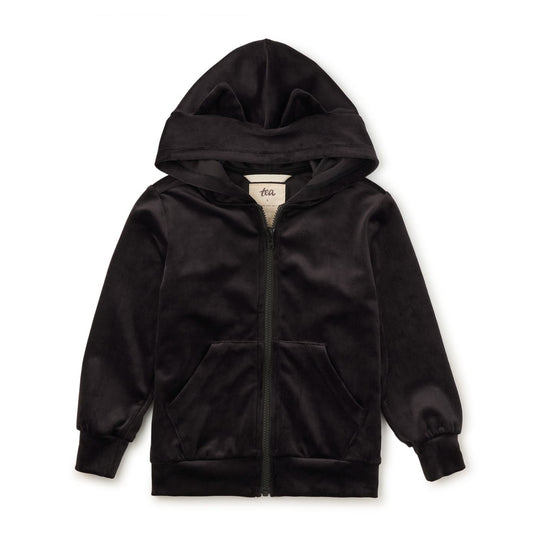 Cat Ears Velour Hoodie - Jet Black by Tea Collection