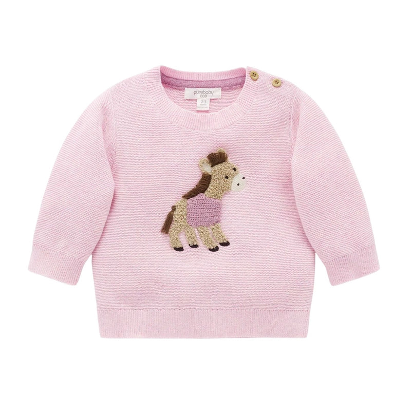On The Farm Jumper - Primrose Melange Pony by Purebaby