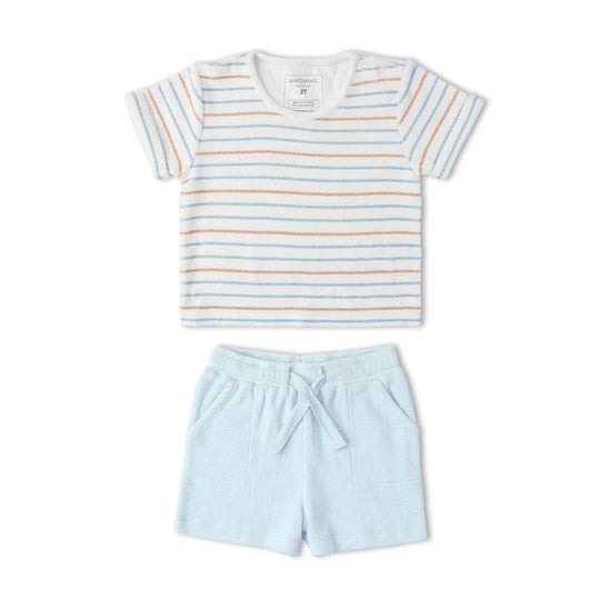 Organic Terry Tee & Shorts Set - Cabana Stripes by Makemake Organics