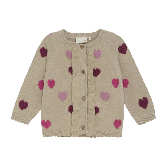 Hearts Knit Cardigan - Beige Melange by Minymo