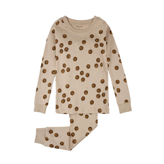 Basketball Print on Oatmeal Pajama Set by Petit Lem