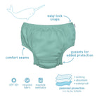 Green diaper with features labeled on a white background
