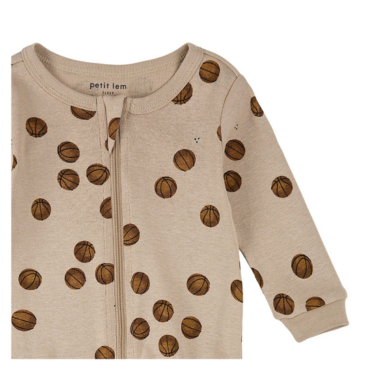 Basketball Print on Oatmeal Sleeper by Petit Lem