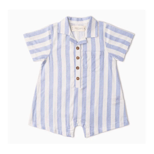 Organic Collared Romper - Blue Stripes by Makemake Organics