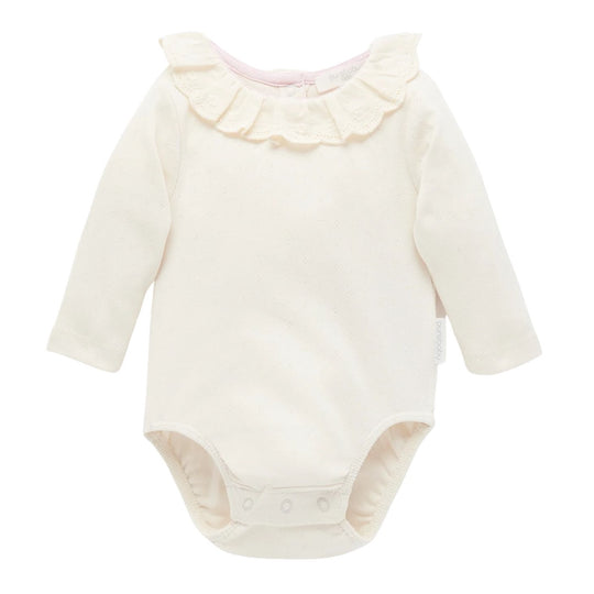 Ruffle Pointelle Bodysuit - Cloud by Purebaby
