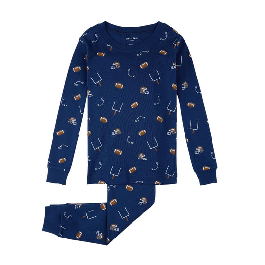 Football Play Print on Blue Pajama Set by Petit Lem