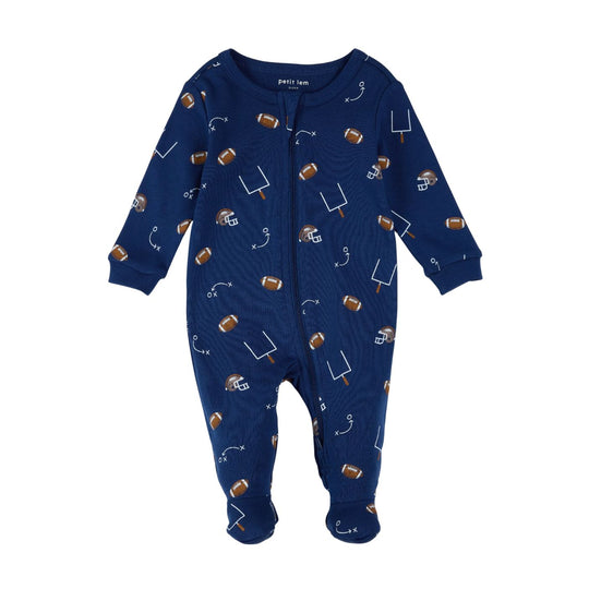 Football Play Print on Blue Sleeper by Petit Lem