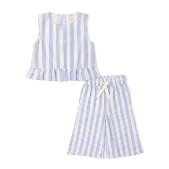 Organic Ruffle Top & Pants Set - Blue Stripes by Makemake Organics