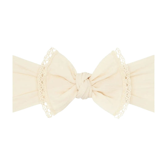 Trimmed Knot Headband - Oatmeal Lace by Baby Bling