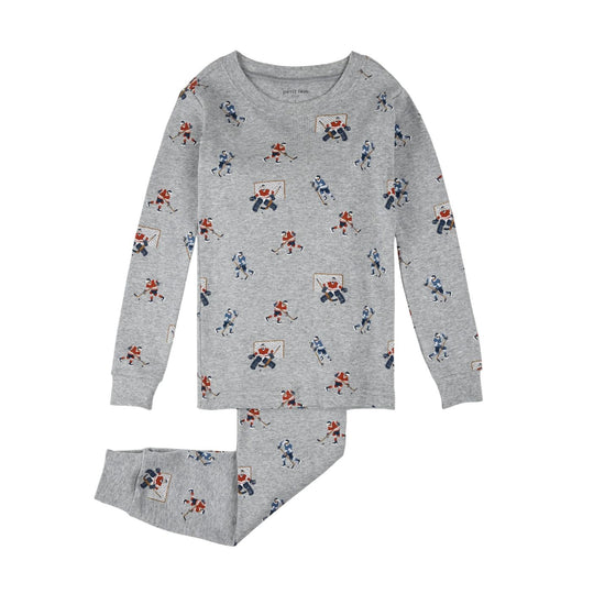 Hockey Players Print on Heather Grey Pajama Set by Petit Lem