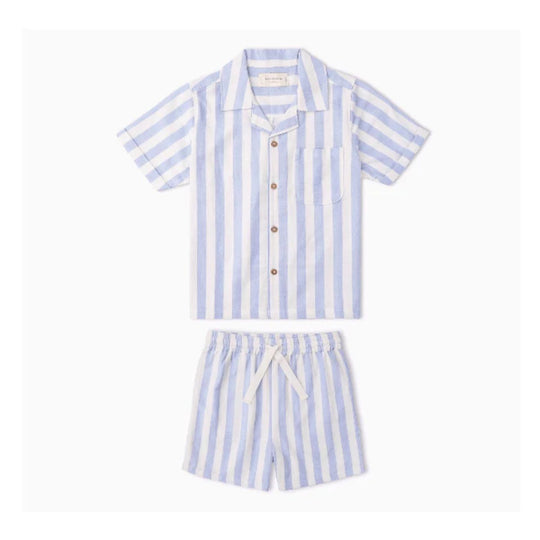 Organic Shirt & Shorts Set - Blue Stripes by Makemake Organics