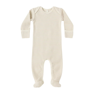 Baby Footie - Oat Micro Stripe by Quincy Mae