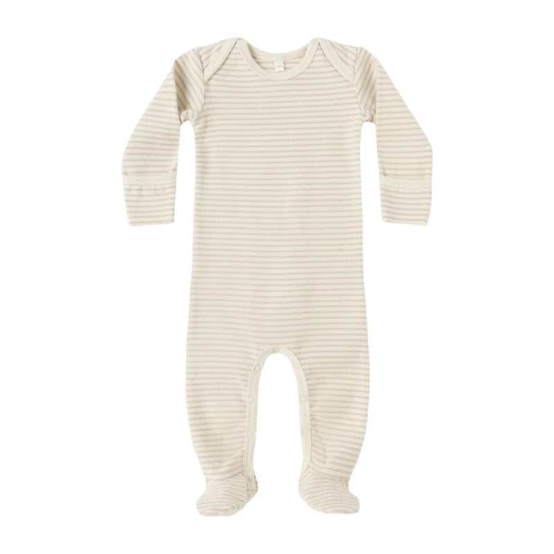 Baby Footie - Oat Micro Stripe by Quincy Mae