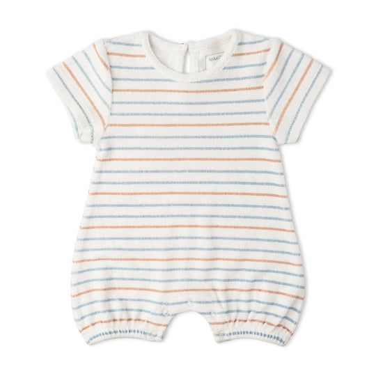 Organic Short Romper - Cabana Stripes by Makemake Organics