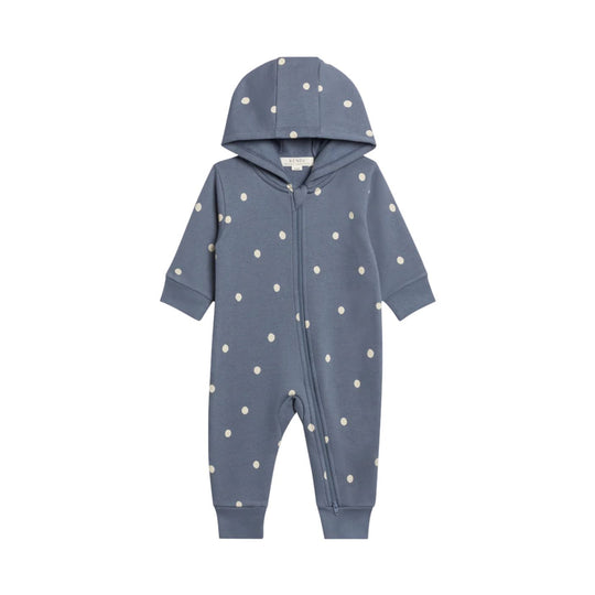 Greer Fleece Hooded Zipper Romper - Polka / Denim by Colored Organics