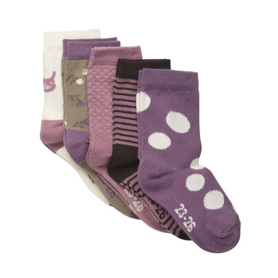 5 Pack Socks - Polka Dots/Purple Mix by Minymo