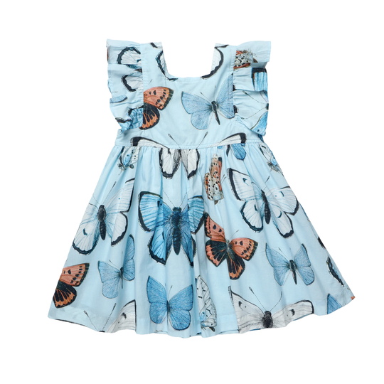 Elsie Dress - Blue Vintage Butterflies by Pink Chicken