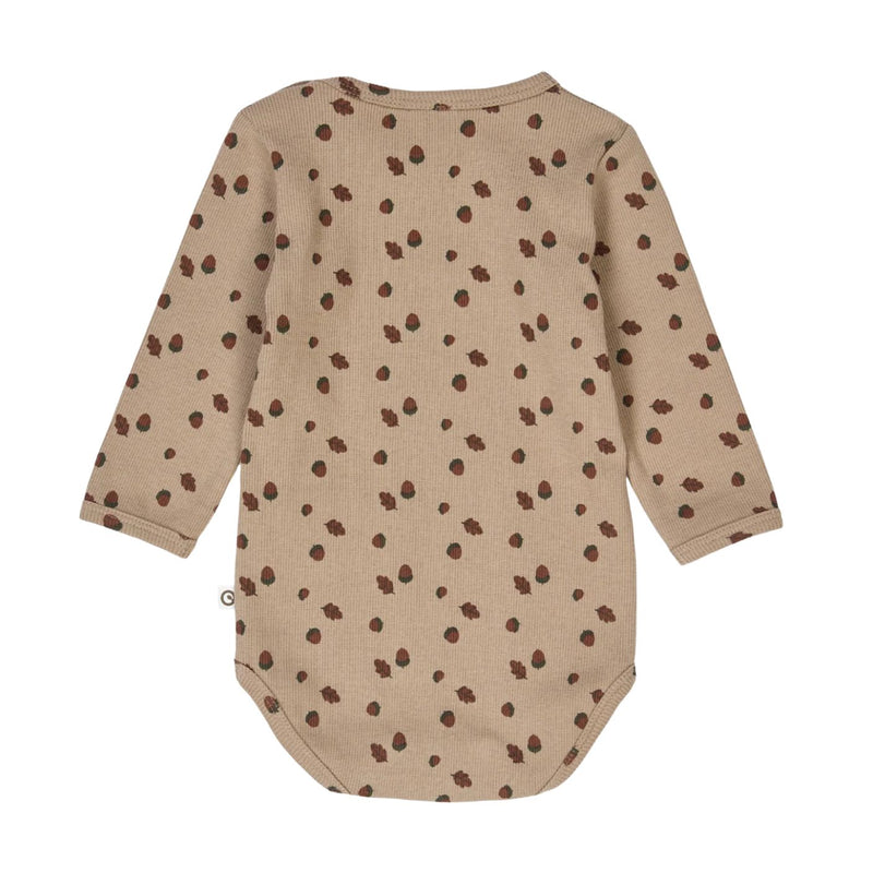 Acorn Long Sleeve Bodysuit - Beige/Deep Green by Musli - FINAL SALE