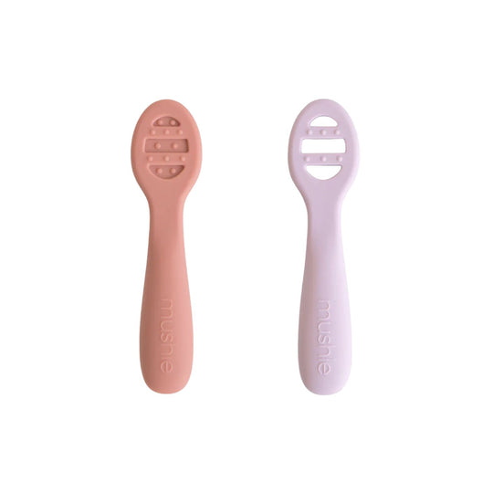 Silicone First Feeding Baby Spoons 2-Pack - Rose/Soft Lilac by Mushie & Co