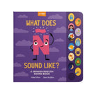 Product cover of "What Does Ñ Sound Like?: A Spanish-English Sound Book" by Mike Alfaro and Gerardo Guillén, featuring a purple background with clouds, a cute animated letter Ñ character, and a vertical strip of 12 circular sound buttons on the right edge.
