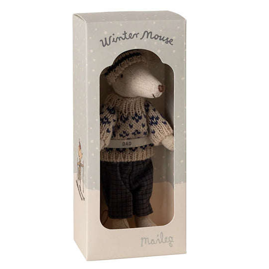Winter Mouse with Ski Set, Dad - Blue by Maileg