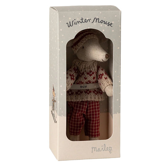 Winter Mouse with Ski Set, Mum - Red by Maileg