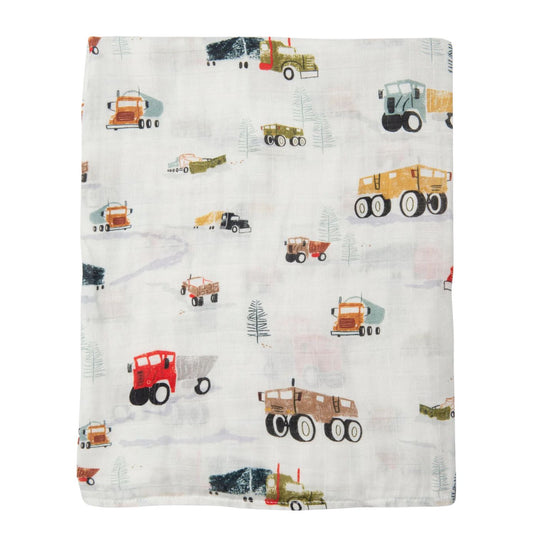 Luxe Muslin Swaddle - Happy Trucks by Loulou Lollipop
