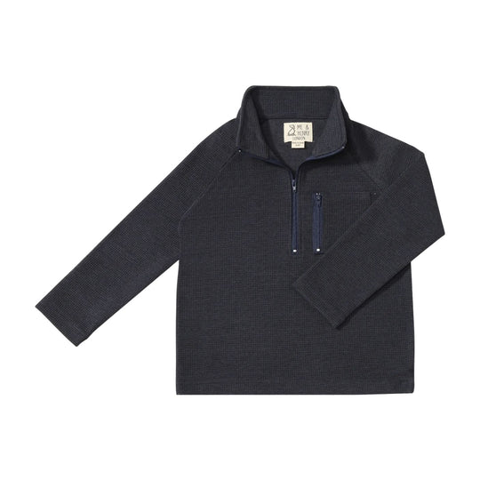 Picket Waffle Zip Up Top - Heathered Charcoal by Me & Henry