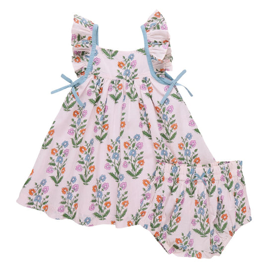 Baby Ailee Dress Set - Pink Dewdrop Block Print by Pink Chicken