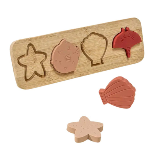 Silicone Puzzle On Wooden Plate - Ocean by Coco Village