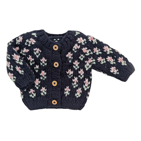 Bitty Blooms Cardigan Sweater - Indigo by Huggalugs
