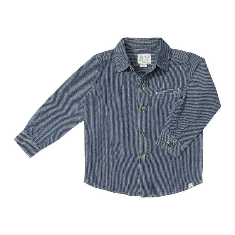 Atwood Woven Button Up - Blue/Thin White Stripe by Me & Henry
