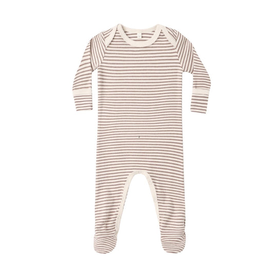 Baby Footie - Cocoa Microstripe by Quincy Mae