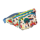 Colorful waist bag with cartoon designs on a white background