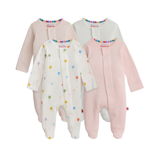 Organic Cotton Footie 4 Pack Bundle - Pink Balloons Multi by Magnetic Me