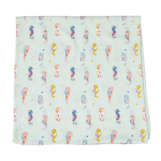 Luxe Muslin Swaddle - Painterly Seahorses by Loulou Lollipop