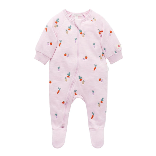 Embroidered Fleece Growsuit - Winter Fruits by Purebaby